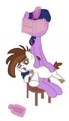 Size: 828x1447 | Tagged: artist needed, safe, pipsqueak, twilight sparkle, pony, unicorn, g4, /mlp/, female, foal, imminent spanking, over the knee, paddle, punishment, simple background, spanking, unicorn twilight, white background
