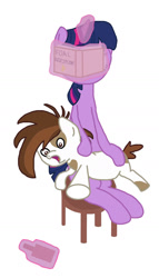 Size: 828x1447 | Tagged: artist needed, safe, pipsqueak, twilight sparkle, pony, unicorn, g4, /mlp/, colt, female, foal, imminent spanking, male, over the knee, paddle, punishment, simple background, spanking, unicorn twilight, white background