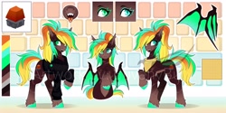 Size: 4096x2045 | Tagged: safe, artist:buvanybu, oc, oc only, oc:wave switch, bat pony, pony, bat pony oc, heterochromia, reference sheet, solo