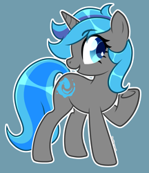 Size: 1731x2000 | Tagged: safe, artist:modharvest, oc, oc only, oc:stray rain, pony, unicorn, blue background, female, mare, simple background, solo