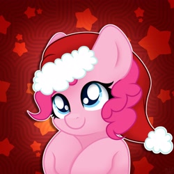 Size: 3500x3500 | Tagged: safe, artist:sweet cream, pinkie pie, earth pony, pony, g4, abstract background, bust, christmas, cute, diapinkes, female, hat, high res, holiday, mare, santa hat, smiling, solo, ych example, your character here