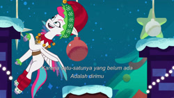 Size: 3072x1727 | Tagged: safe, screencap, zipp storm, pegasus, pony, equestria's got talent, g5, my little pony: tell your tale, spoiler:g5, spoiler:my little pony: tell your tale, spoiler:tyts01e69, female, flying, indonesian, mare, open mouth, open smile, smiling, solo, spread wings, subtitles, wings