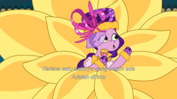 Size: 3072x1727 | Tagged: safe, screencap, pipp petals, pegasus, pony, equestria's got talent, g5, my little pony: tell your tale, spoiler:g5, spoiler:my little pony: tell your tale, spoiler:tyts01e69, :o, female, indonesian, mare, microphone, open mouth, solo, subtitles
