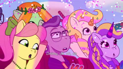 Size: 3072x1727 | Tagged: safe, screencap, dreamy (g5), ivy rose, notepad (g5), posey bloom, vanilla swirl, earth pony, pony, unicorn, equestria's got talent, g5, my little pony: tell your tale, spoiler:g5, spoiler:my little pony: tell your tale, spoiler:tyts01e69, :o, clothes, female, indonesian, male, mare, open mouth, scarf, stallion, subtitles