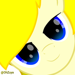 Size: 1000x1000 | Tagged: safe, artist:ohzuya, oc, oc only, oc:ohzuya, pegasus, pony, blue eyes, close-up, hi anon, lidded eyes, looking at you, male, meme, pegasus oc, show accurate, signature, simple background, smiling, smiling at you, solo, stallion, transparent background, yellow mane