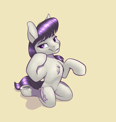 Size: 3601x3759 | Tagged: safe, artist:shpinat9, derpibooru exclusive, octavia melody, earth pony, pony, g4, belly, chest fluff, concave belly, female, frog (hoof), high res, kneeling, looking at you, mare, ribcage, simple background, solo, underhoof
