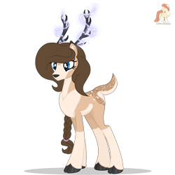 Size: 2750x2750 | Tagged: safe, artist:r4hucksake, oc, oc only, oc:wych elm, deer, braid, chest fluff, cloven hooves, doe, electricity, female, high res, lightning, long legs, simple background, smiling, solo, tall, transparent background