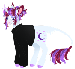 Size: 1280x1167 | Tagged: safe, artist:s0ftserve, moondancer, pony, unicorn, g4, alternate coat color, alternate design, clothes, cloven hooves, colored ear fluff, colored hooves, curved horn, ear tufts, eyeshadow, female, glasses, gradient horn, hair bun, horn, leonine tail, lidded eyes, looking at you, makeup, mare, purple eyes, simple background, smiling, smiling at you, solo, standing, sweater, tail, tail fluff, transparent background
