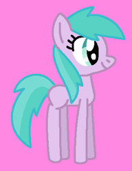 Size: 336x438 | Tagged: safe, artist:katiesworldofponies36, aura (g4), earth pony, pony, series:my little filly: friendship is magic, g4, aurabetes, blank flank, cute, female, filly, foal, ms paint, paint.net, pink background, simple background, smiling, solo