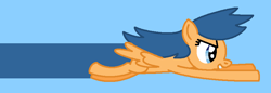 Size: 867x297 | Tagged: safe, artist:katiesworldofponies36, first base, pegasus, pony, series:my little filly: friendship is magic, g4, adorabase, blank flank, blue background, cute, cyan background, female, filly, flying, foal, ms paint, paint.net, pegasus first base, race swap, rule 63, simple background, smiling, solo, sonic rainboom