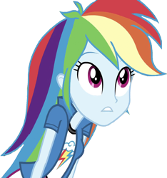 Size: 2357x2520 | Tagged: safe, edit, edited screencap, editor:homersimpson1983, screencap, rainbow dash, human, equestria girls, g4, background removed, breasts, bust, clothes, collar, female, hair, high res, leaning, looking up, not a vector, shirt, simple background, skirt, solo, t-shirt, talking, teenager, teeth, transparent background