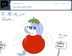 Size: 1280x989 | Tagged: safe, artist:penguinpotential, oc, oc:frigid drift, pony, ask frigid drift, food, solo, tomato