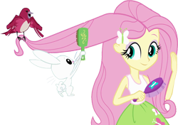 Size: 3573x2520 | Tagged: safe, edit, edited screencap, editor:mrtoonlover83, screencap, angel bunny, fluttershy, bird, human, rabbit, equestria girls, g4, animal, background removed, brush, female, hair, high res, male, not a vector, simple background, transparent background