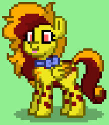 Size: 752x864 | Tagged: safe, oc, oc only, oc:pepperoni pizza, pegasus, pony, pony town, female, green background, mare, orange mane, orange tail, red eyes, red mane, red tail, simple background, solo, tail, tongue out, wings, yellow body, yellow wings