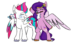Size: 1394x856 | Tagged: safe, artist:minty25, pipp petals, zipp storm, pegasus, pony, g5, adorapipp, adorazipp, bipedal, brother and sister, commission, crying, cute, duo, eyes closed, face paint, female, grin, male, mare, mouth hold, pride, pride flag, royal sisters (g5), siblings, simple background, sisters, smiling, stallion, tears of joy, trans male, trans zipp, transgender, transgender pride flag, transparent background, unshorn fetlocks, wing hold, wings