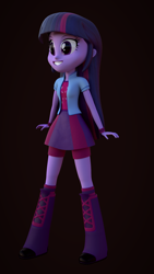 Size: 1080x1920 | Tagged: safe, artist:palmman529, rainbow dash, twilight sparkle, human, equestria girls, g4, 3d, boots, clothes, clothes swap, female, rainbow dash's skirt, recolor, shoes, socks, solo, striped socks