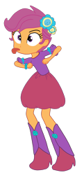 Size: 2900x6000 | Tagged: safe, artist:jadeharmony, scootaloo, human, equestria girls, g4, my little pony equestria girls, chicken dance, clothes, dancing, fall formal outfits, female, legs, scootachicken, simple background, skirt, skirtaloo, solo, tongue out, transparent background