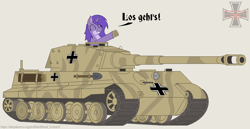 Size: 2280x1176 | Tagged: safe, artist:kreuz, oc, oc only, pony, unicorn, balkenkreuz, colored, female, flat colors, german, horn, king tiger, mare, smiling, solo, tank (vehicle), tiger (tank), unicorn oc, vehicle