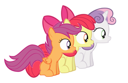 Size: 2572x1664 | Tagged: safe, anonymous artist, artist:thatguy1945, edit, apple bloom, scootaloo, sweetie belle, earth pony, pegasus, pony, unicorn, g4, 1000 hours in paint.net, blank flank, cutie mark crusaders, oooooh, open mouth, simple background, sitting, trio, vector, white background