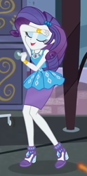 Size: 427x858 | Tagged: safe, rarity, human, equestria girls, g4, street chic, spoiler:eqg series (season 2), armpits, arms in the air, belt, bracelet, clothes, cropped, dress, eyes closed, frilly design, geode of shielding, gold, hairpin, high heels, jewelry, magical geodes, makeup, open mouth, open smile, pencil skirt, pendant, rarity peplum dress, shoes, skirt, sleeveless, sleeveless dress, smiling, solo, tank top