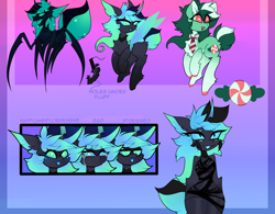 Size: 3000x2337 | Tagged: safe, alternate version, artist:minty--fresh, oc, oc:minty fresh, changeling, earth pony, monster girl, monster pony, original species, spiderpony, anthro, changeling oc, cutie mark, disguise, disguised changeling, heart, heart eyes, high res, reference sheet, wingding eyes