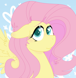 Size: 958x987 | Tagged: safe, artist:dsstoner, fluttershy, pegasus, pony, g4, blushing, bust, female, floppy ears, heart, heart eyes, looking at you, mare, portrait, smiling, smiling at you, solo, spread wings, three quarter view, wingding eyes, wings