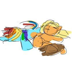 Size: 2200x2000 | Tagged: safe, artist:snowzaaah, applejack, rainbow dash, pony, g4, duo, female, high res, lesbian, lying down, ship:appledash, shipping, simple background, sketch, white background