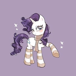 Size: 646x646 | Tagged: dead source, safe, artist:rbap, rarity, pony, unicorn, g4, blushing, clothes, looking at you, one eye closed, scarf, simple background, smiling, socks, solo, sparkles, striped socks, wink