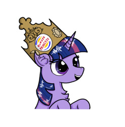 Size: 819x828 | Tagged: safe, artist:nismorose, twilight sparkle, alicorn, pony, g4, 4chan, burger king, bust, chest fluff, crown, ear fluff, eye clipping through hair, eyelashes, female, horn, jewelry, mare, meme, regalia, simple background, smiling, solo, twilight burgkle, twilight sparkle (alicorn), white background