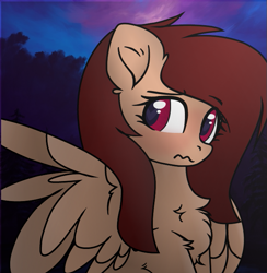 Size: 663x679 | Tagged: safe, artist:hiverro, oc, oc only, oc:hiverro, pegasus, pony, chest fluff, embarrassed, heart, in love, looking at someone, night, pegasus oc, photo, sad, solo, twilight (astronomy)