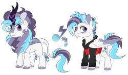 Size: 5946x3498 | Tagged: safe, artist:crazysketch101, oc, oc only, oc:cobalt shade, earth pony, kirin, pony, music notes, simple background, solo, transparent background