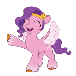 Size: 1200x1200 | Tagged: safe, artist:prixy05, pipp petals, pegasus, pony, g5, adorapipp, cute, eyes closed, female, happy, jewelry, mare, open mouth, open smile, simple background, smiling, solo, spread wings, tiara, transparent background, unshorn fetlocks, vector, wings