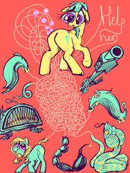 Size: 3000x4000 | Tagged: safe, artist:ja0822ck, oc, oc only, angler fish, fish, pony, snake, barrett m82, female, mare, ponified, puzzle, scorpion tail, tail