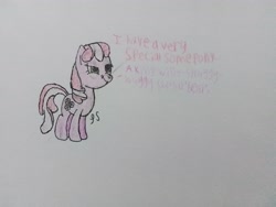 Size: 3264x2448 | Tagged: safe, derpibooru exclusive, cheerilee, earth pony, pony, g4, hearts and hooves day (episode), baby talk, colored, dialogue, drawing, high res, love poison, pen drawing, smug smile, solo, traditional art