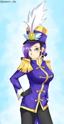 Size: 1003x1943 | Tagged: safe, artist:papery xlp, rarity, human, g4, ancient wonderbolts uniform, breasts, clothes, female, hand on hip, humanized, looking at you, sgt. rarity, solo, uniform
