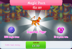 Size: 1267x860 | Tagged: safe, gameloft, big cat, tiger, g4, my little pony: magic princess, bundle, clothes, costs real money, english, hat, lunar new year, magic coins, magic pack, mobile game, numbers, sale, scarf, solo, text, whiskers