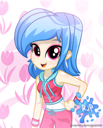 Size: 2015x2490 | Tagged: safe, artist:rjp.rammy, oc, oc:rachel white, human, equestria girls, g4, bare shoulders, clothes, female, high res, light skin, pants, sleeveless, solo, vest