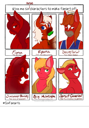 Size: 1423x2048 | Tagged: safe, artist:mscolorsplash, big macintosh, sprout cloverleaf, earth pony, horse, pony, anthro, g4, g5, anthro with ponies, bella sara, bojack horseman, bust, crossover, epona, female, fiona (bella sara), gem, grin, halo, male, mare, open mouth, red, secretariat, secretariat (bojack horseman), sinrunner blanchy (world of warcraft), six fanarts, smiling, stallion, the legend of zelda, warcraft, world of warcraft