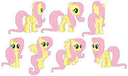 Size: 7677x4583 | Tagged: safe, artist:culu-bluebeaver, fluttershy, pegasus, pony, g4, cartoon, digital, digital art, fanart, png, reference, reference sheet, simple background, smiling, transparent background, vector, vector trace, wings