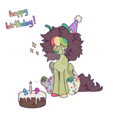 Size: 1280x1415 | Tagged: safe, artist:lynesssan, oc, oc only, oc:bugsy, pegasus, pony, cake, deviantart watermark, food, hat, obtrusive watermark, party hat, simple background, solo, transparent background, watermark