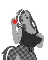 Size: 1600x2000 | Tagged: safe, artist:mdwines, oc, oc:ripy, unicorn, anthro, beautiful, big breasts, black and white, breasts, clothes, commission, corset, cute, dress, grayscale, heart, hearts and hooves day, holiday, monochrome, romantic, shy, sketch, solo, thick, valentine's day, vintage, ych result