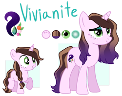 Size: 1280x1007 | Tagged: safe, artist:chailicorice, artist:elementbases, oc, oc only, oc:vivianite, pony, unicorn, braid, cutie mark, female, filly, foal, freckles, gradient mane, horn, mare, mascara, offspring, parent:fancypants, parent:rarity, parents:raripants, reference sheet, self paradox, self ponidox, simple background, solo, transparent background, unicorn oc