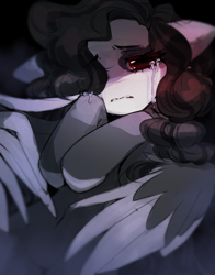 Size: 1836x2338 | Tagged: safe, artist:astralblues, oc, pegasus, pony, crying, eyeshadow, makeup, sad, solo, tears of pain, wings