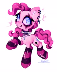 Size: 1632x2048 | Tagged: safe, artist:p0nyplanet, pinkie pie, earth pony, pony, g4, clothes, collar, female, goth, mare, piercing, simple background, socks, solo, spiked collar, white background
