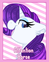 Size: 1200x1500 | Tagged: safe, artist:lbrcloud, pony, unicorn, badge, bust, female, mare, portrait, rar, solo, striped background