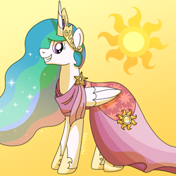 Size: 1000x1000 | Tagged: safe, artist:fruiitypieq, artist:shycookieq, princess celestia, alicorn, pony, g4, clothes, dress, female, gradient background, solo