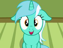 Size: 1949x1462 | Tagged: safe, alternate version, artist:badumsquish, derpibooru exclusive, lyra heartstrings, pony, unicorn, g4, cute, female, floppy ears, happy, house, looking at you, low angle, lyrabetes, mare, open mouth, open smile, show accurate, sitting, smiling, solo, squee