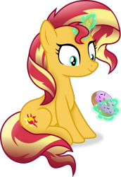 Size: 3073x4463 | Tagged: safe, artist:anime-equestria, sunset shimmer, pony, unicorn, g4, donut, female, food, horn, levitation, magic, mare, simple background, sitting, smiling, solo, telekinesis, transparent background, vector