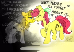 Size: 4093x2894 | Tagged: safe, artist:julunis14, oc, oc only, oc:ayza, oc:baatochan, pony, unicorn, cg5, couple, crying, female, light, lyrics, mare, not apple bloom, text