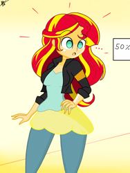 Size: 1536x2048 | Tagged: safe, artist:diegosagiro, sunset shimmer, human, equestria girls, g4, female, inanimate tf, mannequin, mannequin tf, multiple variants, sign, solo, surprised, transformation